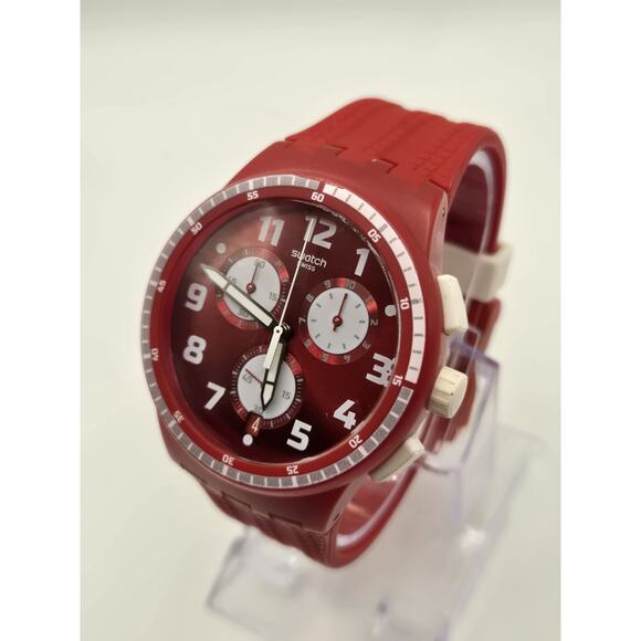 Swatch Spremuta Chronograph Red Dial Red Silicone 42mm Unisex Watch SUSR403. - Picture 10 of 12